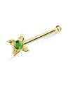 Green Stone Leaf Silver Bone Nose Stud NSKD-673 